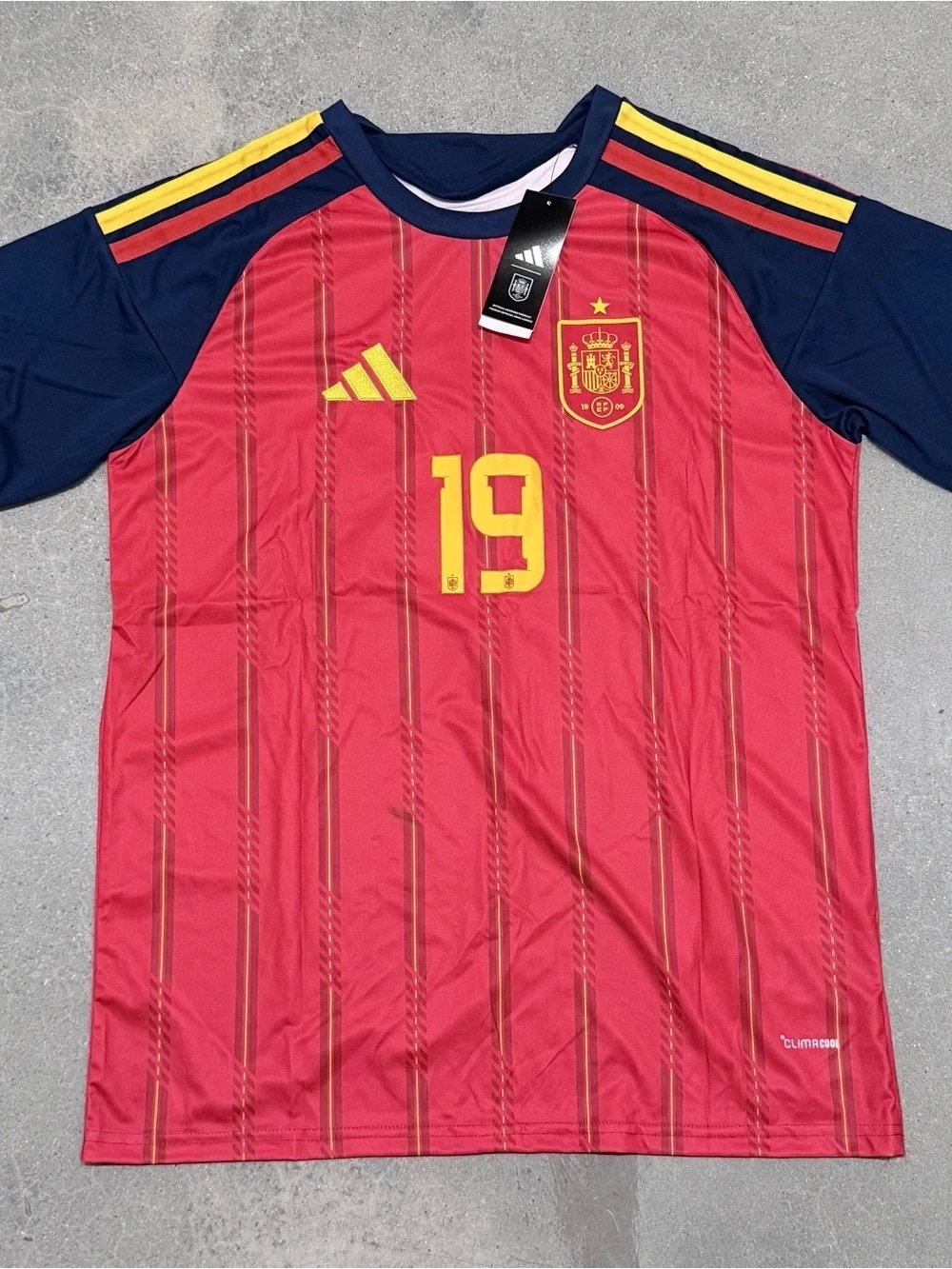 adidas Red & Navy Spain Soccer Jersey with Yellow Accents (#19)